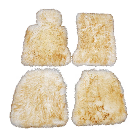 White and Tan Tipped Sheepskin Floor Mats for Rolls Royce Cullinan