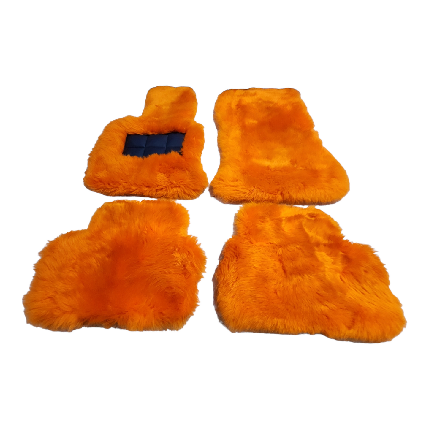Orange Genuine Sheepskin Floor Mats Shown in Extra Plush Black 2 Inch Thickness