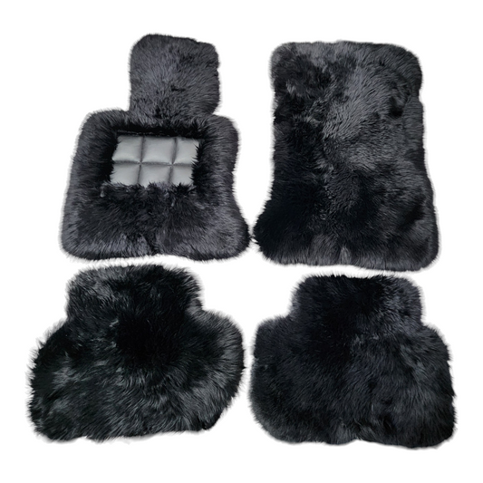 Black Genuine Sheepskin Floor Mats Shown in Extra Plush Black 2 Inch Thickness