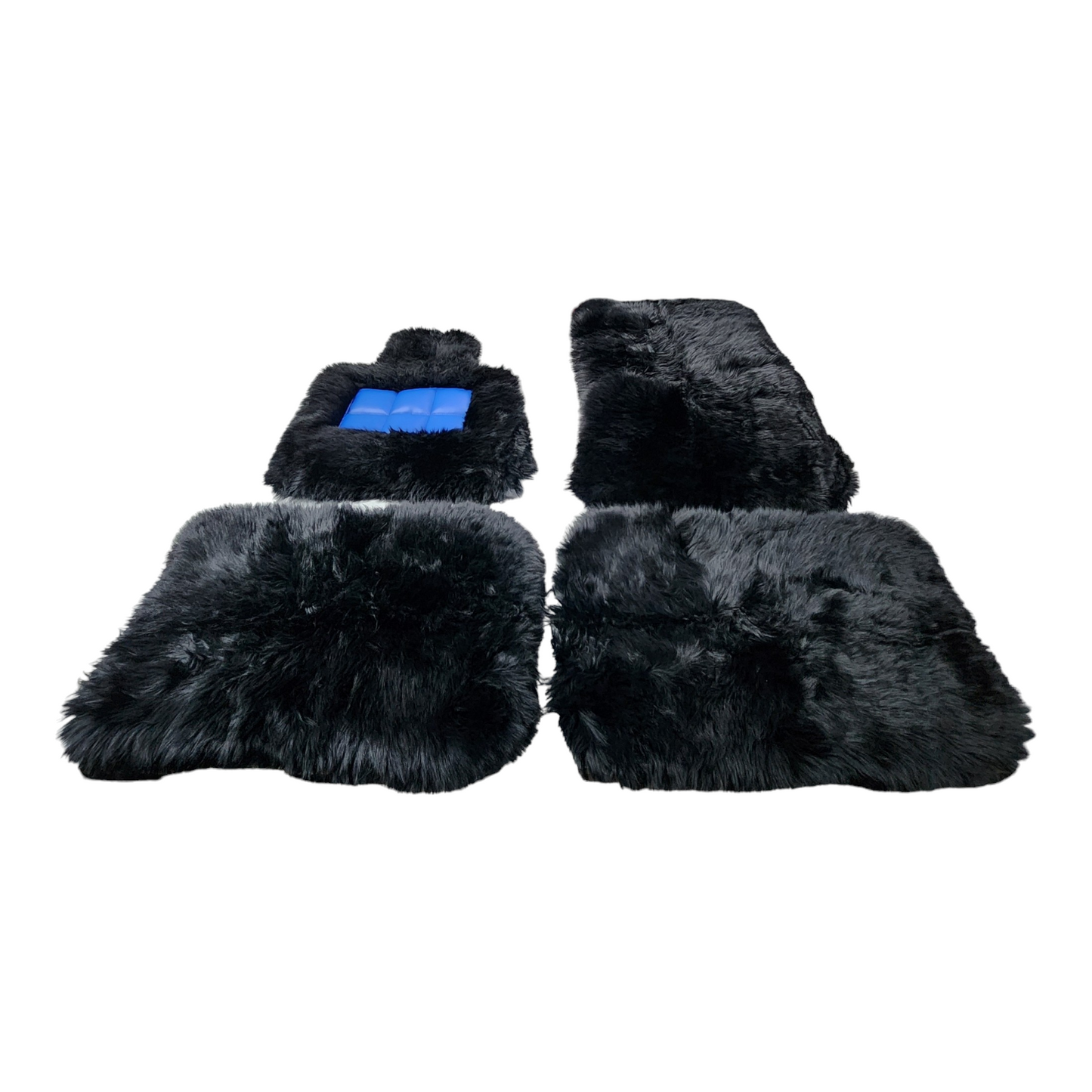 Genuine Long Wool Black Sheepskin Floor Mats Cobalto Blue Trim custom fits Rolls Royce - Cullinan, Ghost, Phantom, Wraith, Dawn, Spectre