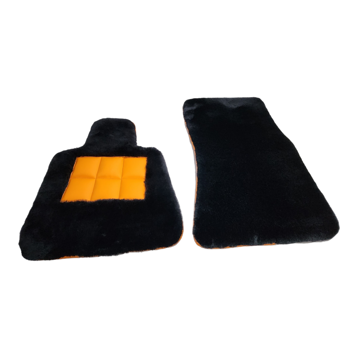 Black Genuine Sheepskin Floor Mats Plush 1 Inch Thickness with Colored Heelpad