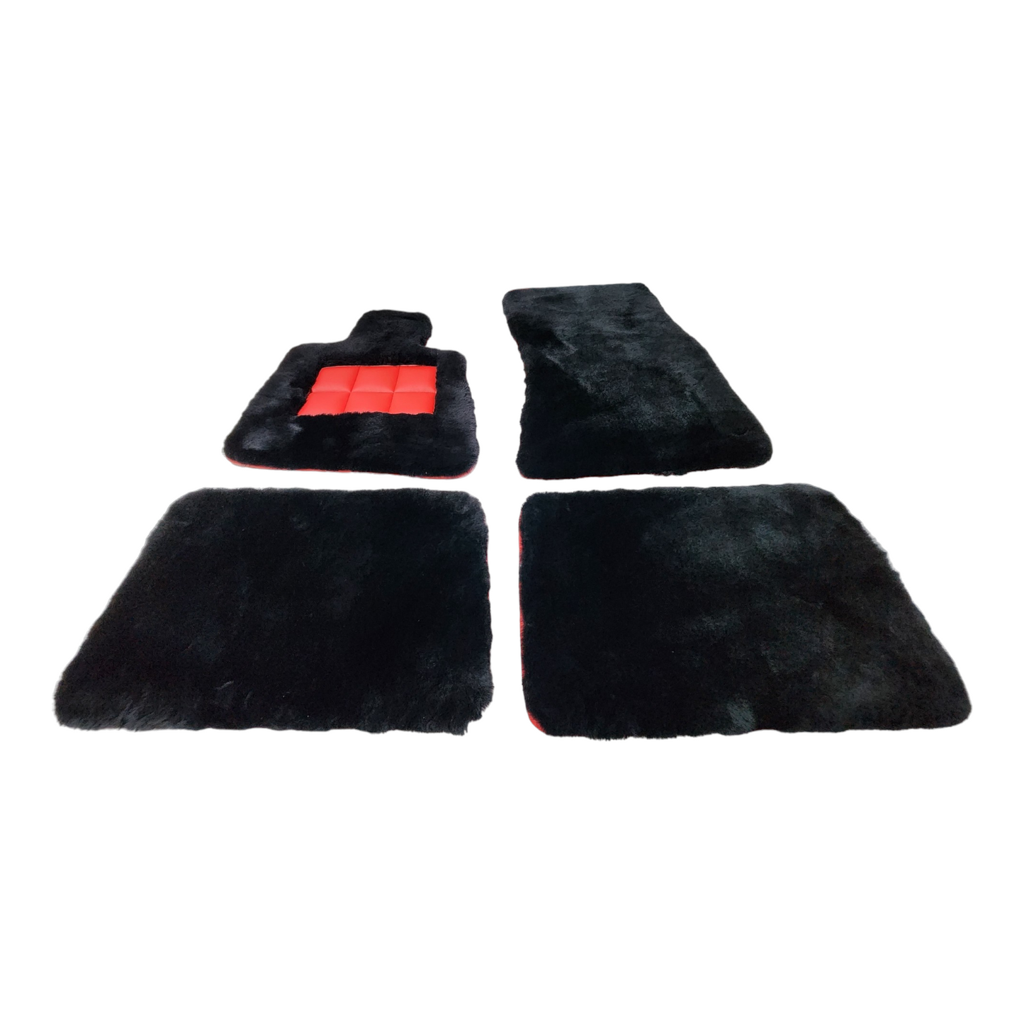 Black Genuine Sheepskin Floor Mats Plush 1 Inch Thickness with Colored Heelpad