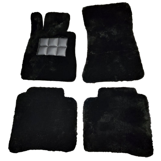 Black Genuine Sheepskin Handcrafted Floor Mats 1 Inch Thick