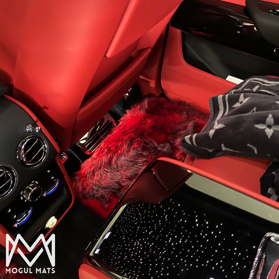 Mogul Mats Multi Color Sheepskin Floor Mats Shown in Red w/ Black Tips