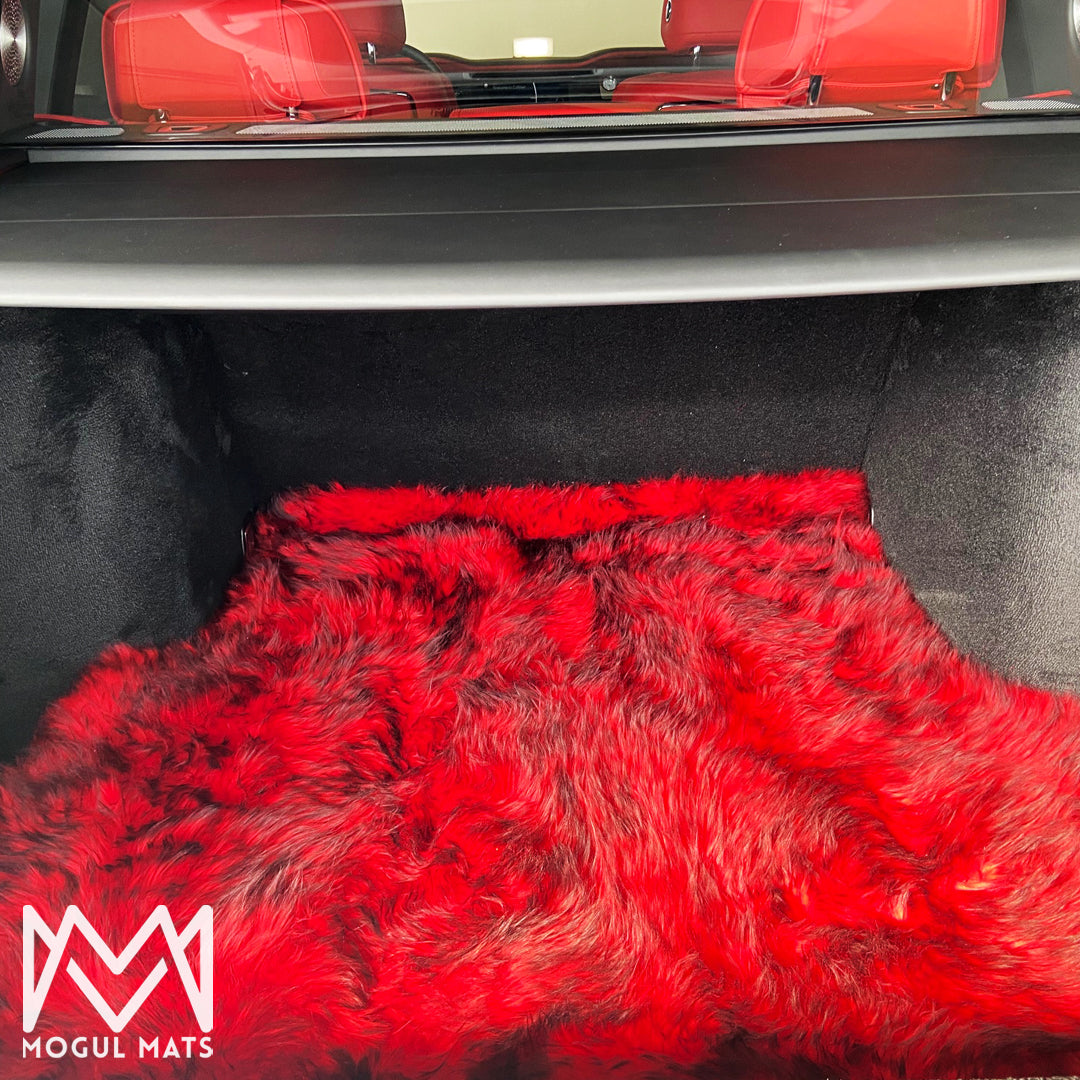 Mogul Mats Multi Color Sheepskin Floor Mats Shown in Red w/ Black Tips